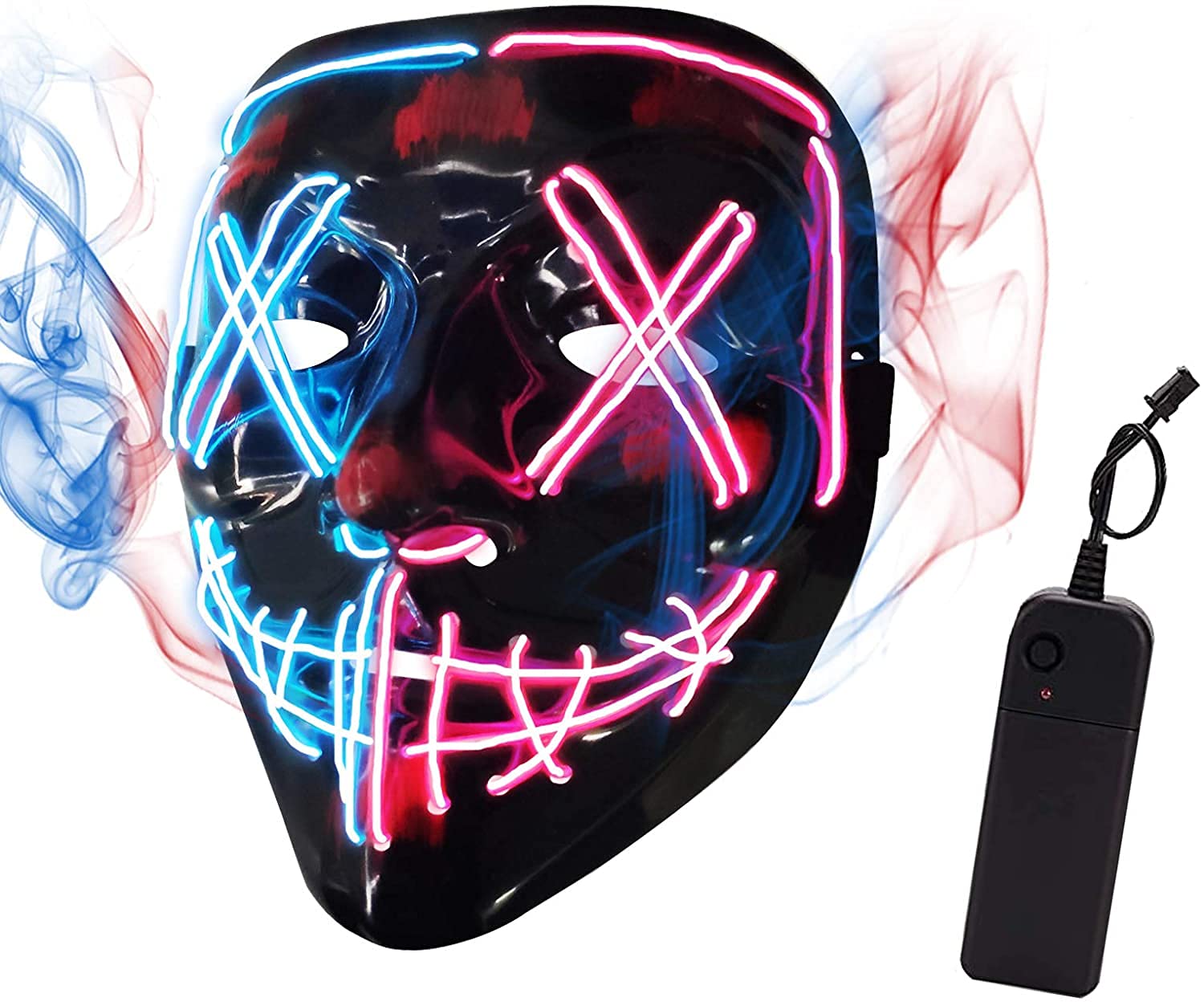 PATPAT Halloween Light Up Mask LED Mask EL Wire Scary Mask for Halloween Festival Party ,Masquerade Cosplay Light Up Face Mask for Men Women Kids (Half Blue & Pink) PATPAT Halloween Light Up Mask LED Mask EL Wire Scary Mask for Halloween Festival Party ,Masquerade Cosplay Light Up Face Mask for Men Women Kids (Half Blue & Pink)